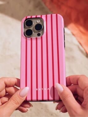 Burga Pink Phone Case with Red Vertical Stripes - Sleek Protective Design